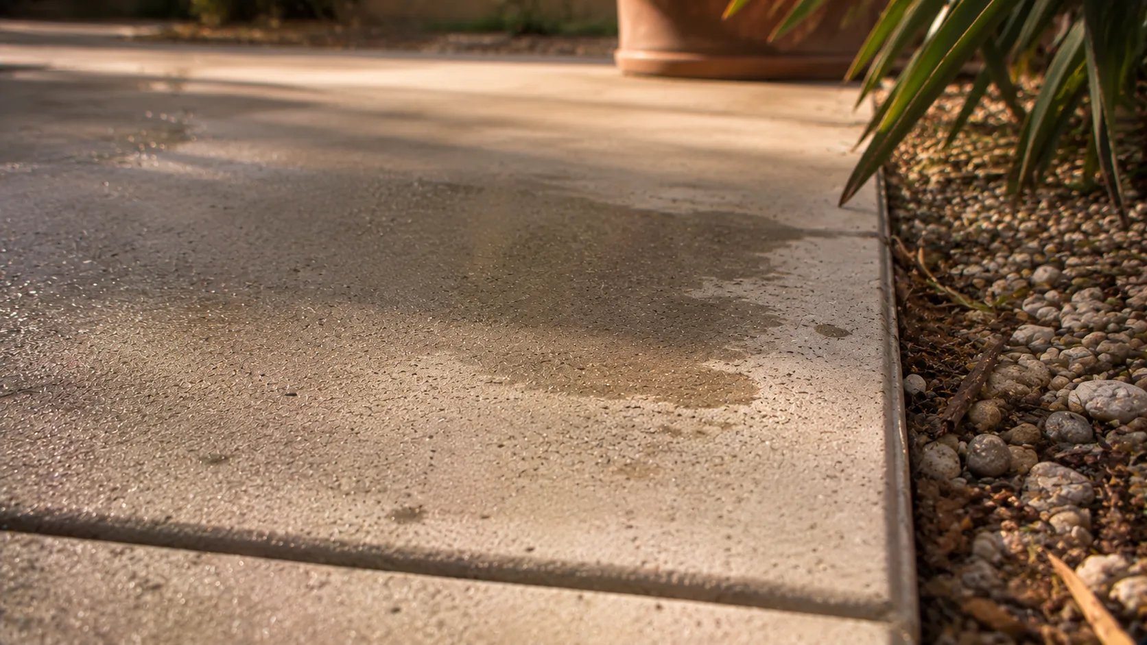 Homeowner checking an Arizona concrete patio, shade, and weather conditions before any sealer work begins.